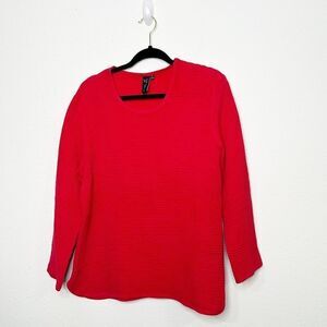Focus Casual Life Women’s Red Waffle Knit Scoop Neck Top Size M
